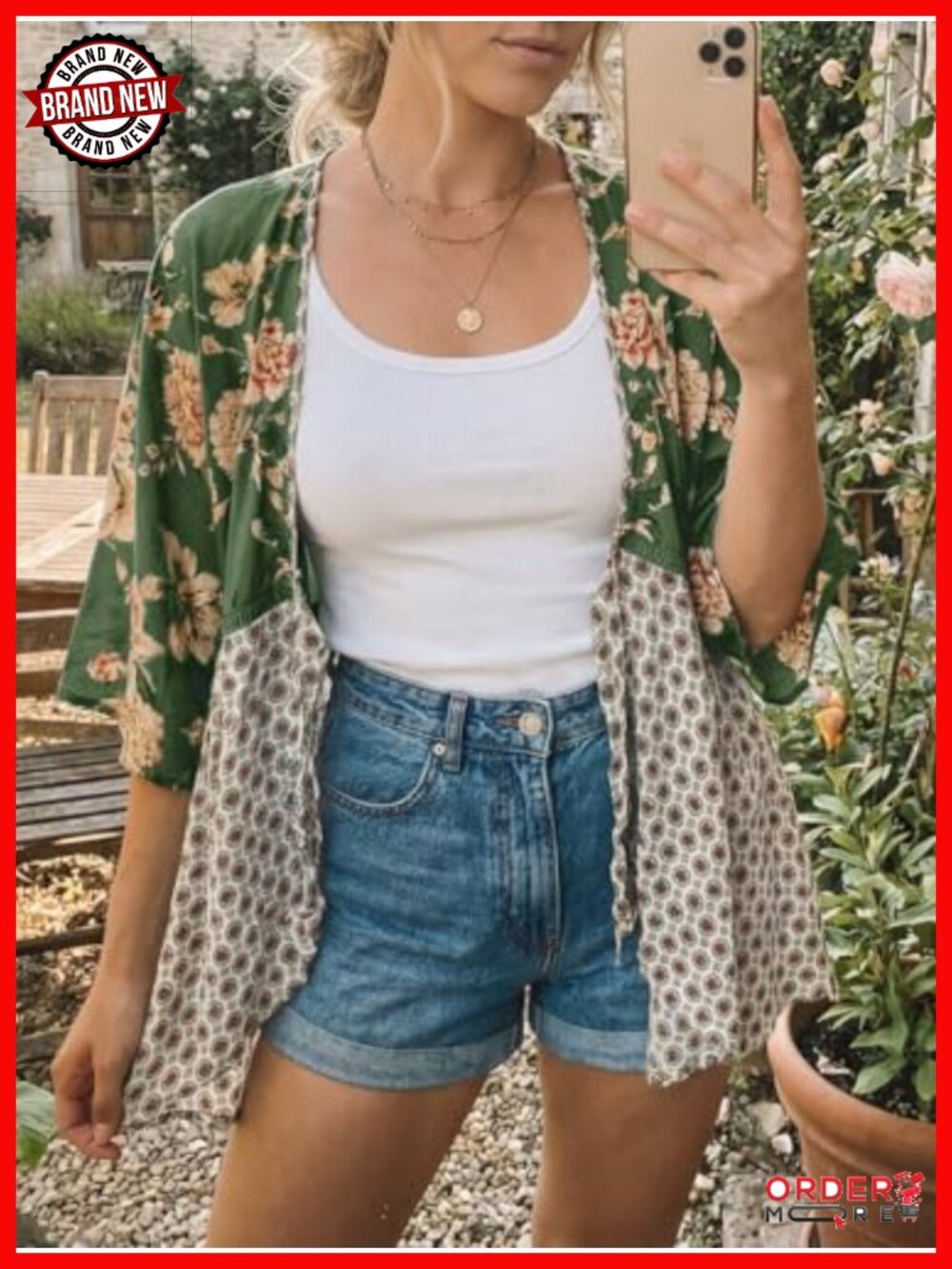 Tie Front Kimono Cardigan Floral Lightweight Ruffle 3/4 Sleeve Boho Beach Cover - Picture 5 of 6
